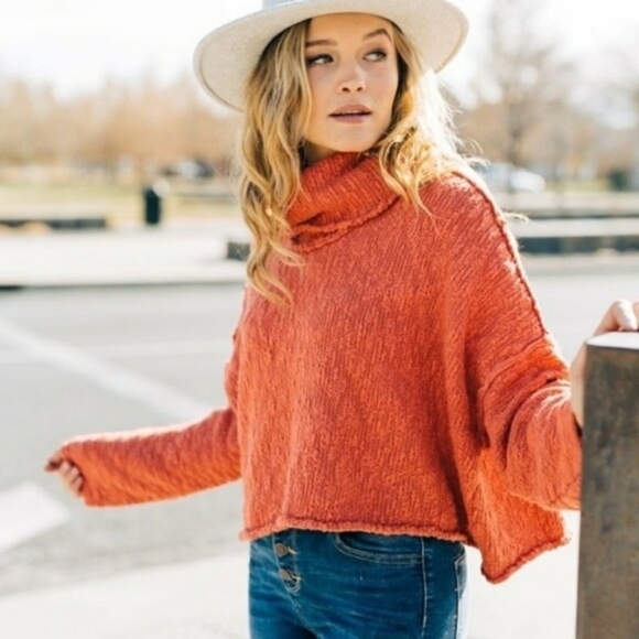 Free People Sweaters - Free People Vibrant Orange Turtleneck Sweater